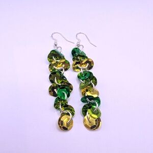 Elegant Green and Gold Dangle Earrings